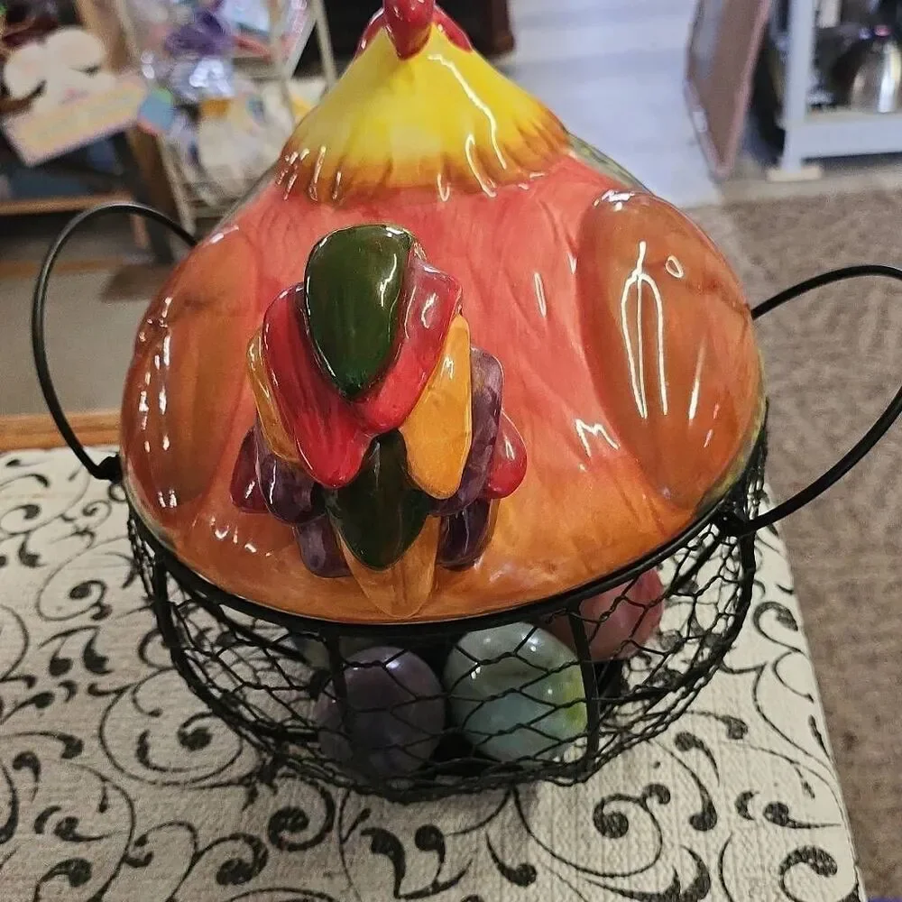 Ceramic Hen Egg Basket and Eggs